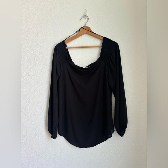 EIGHT SIXTY chiffon off the shoulder ballon sleeve sheer blouse black size MED - Picture 2 of 7
